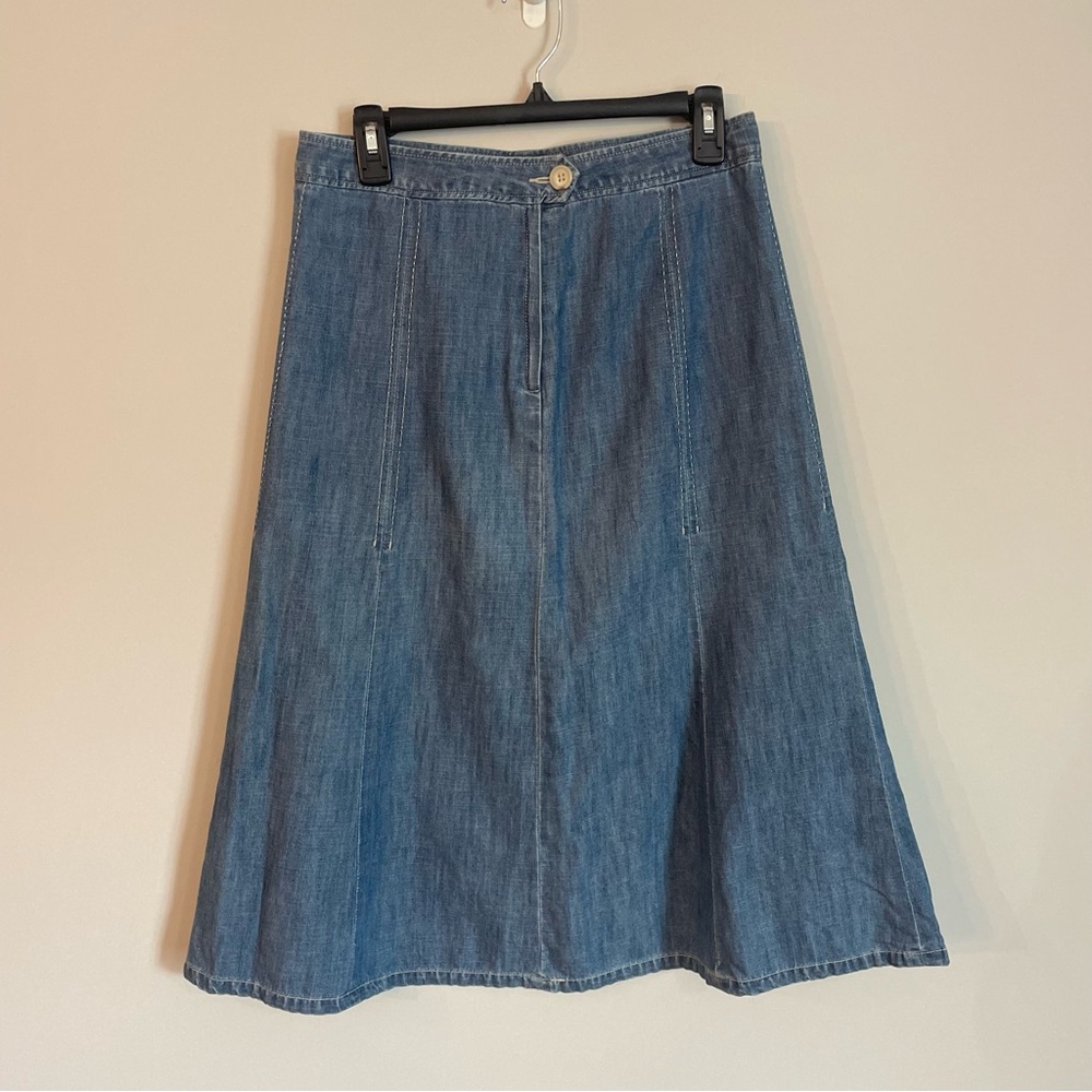 Eddie Bauer Denim A-Line Midi Skirt 100% Cotton Size 4